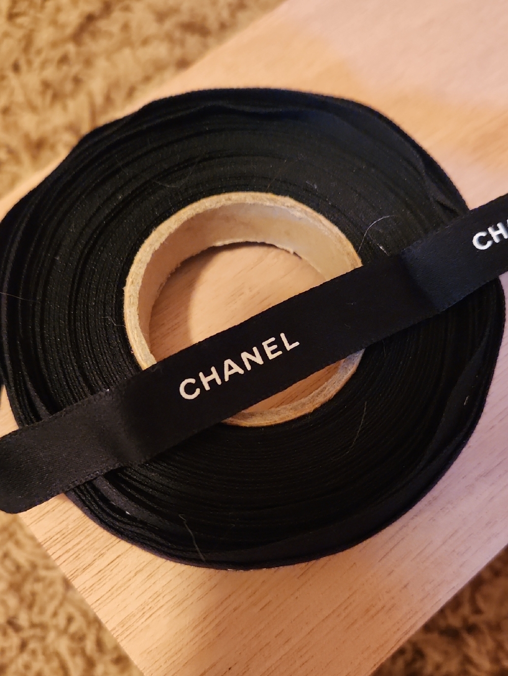 CHANEL Black Ribbon with White Logo